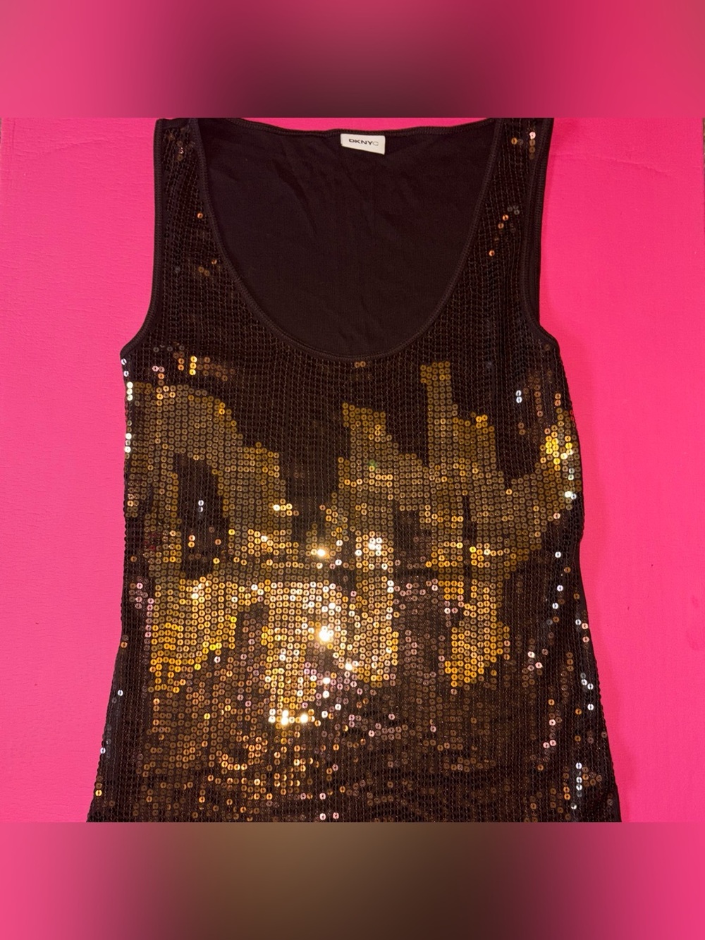 DKNYC Black Tank with Gold Sequin Ombre Front